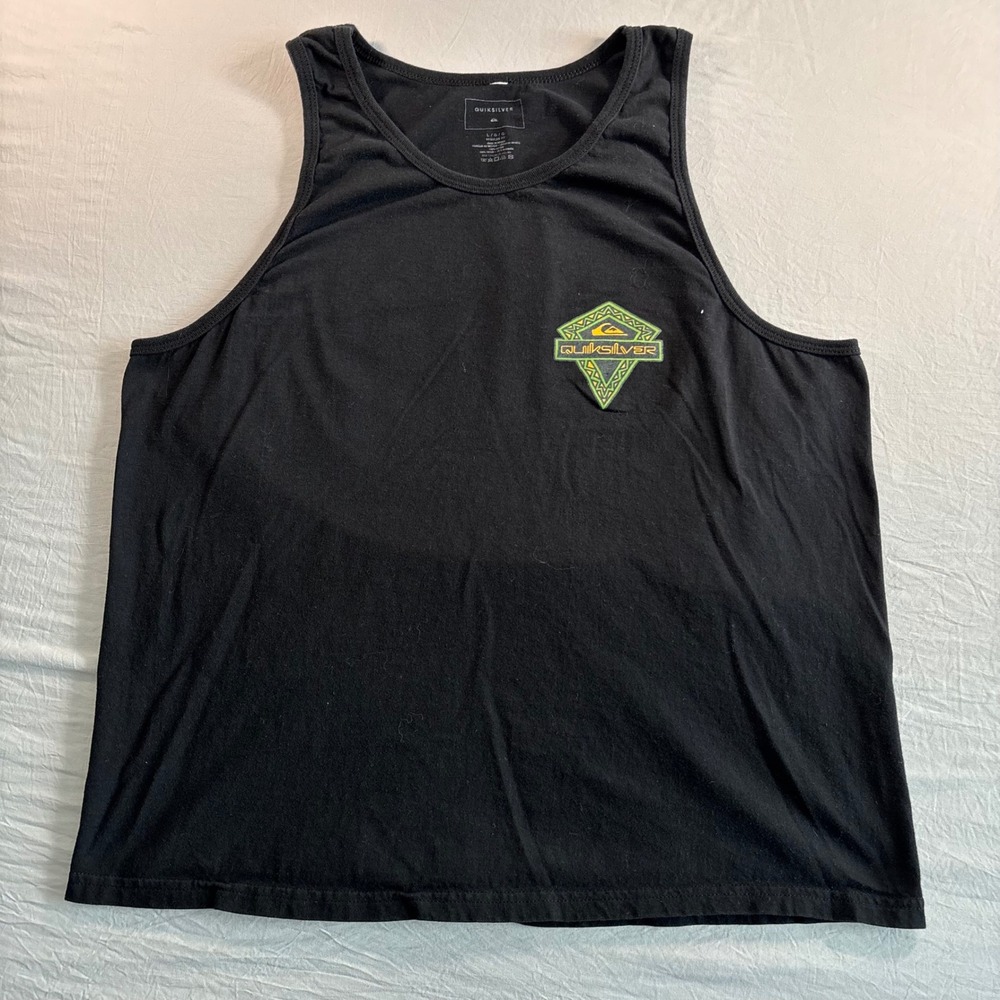 Quiksilver Las Vegas Graphic Tank Top Mens Large Black Cotton Regular Fit Logo
